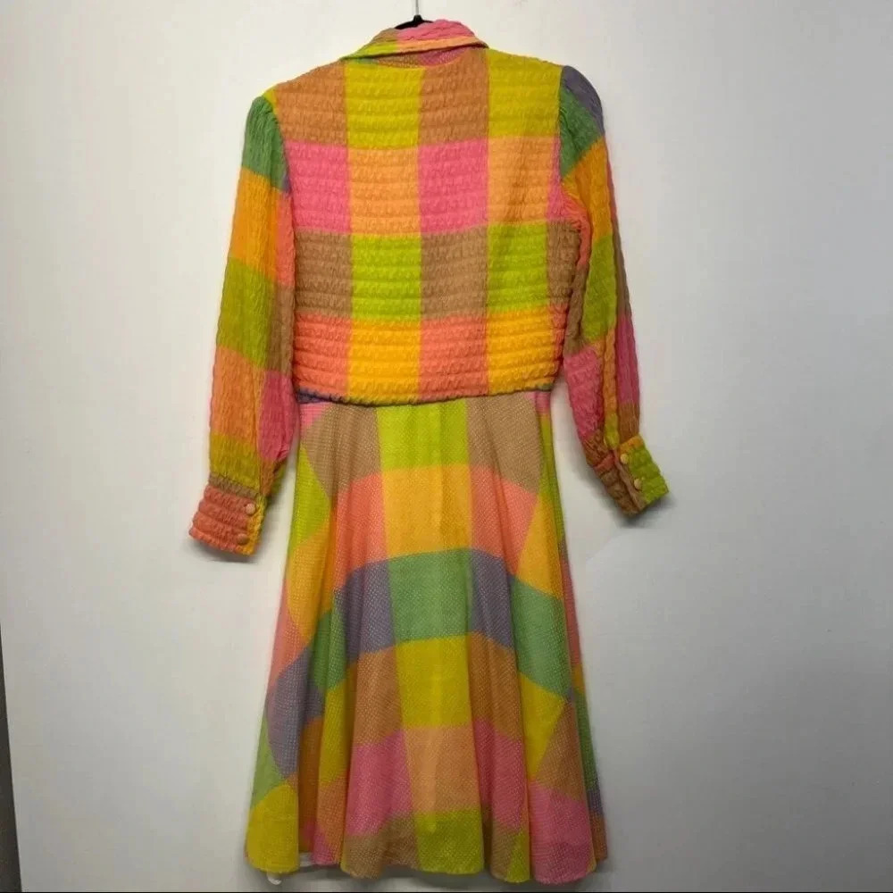 Vintage‎ Unbranded Collared Day Dress Retro Check Pattern Long Sleeve - Picture 2 of 3